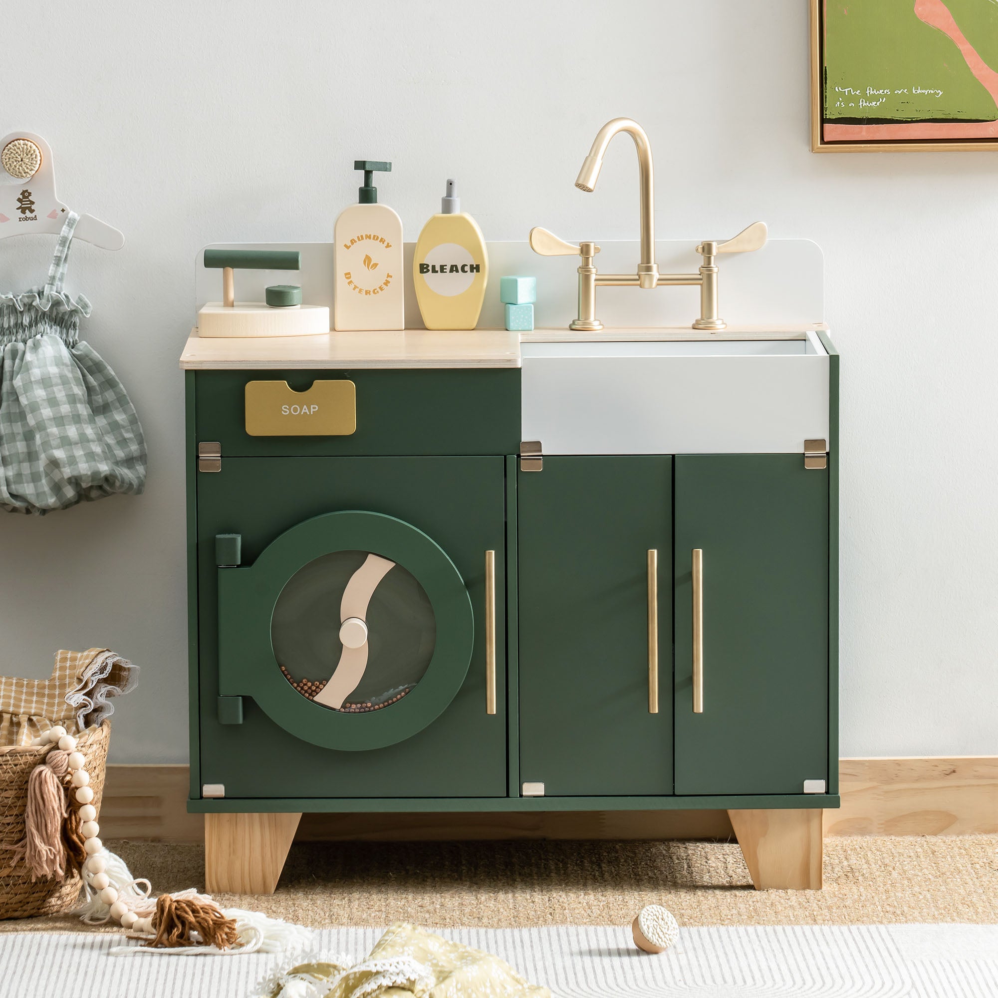 Ensemble de cuisine vintage en bois vert