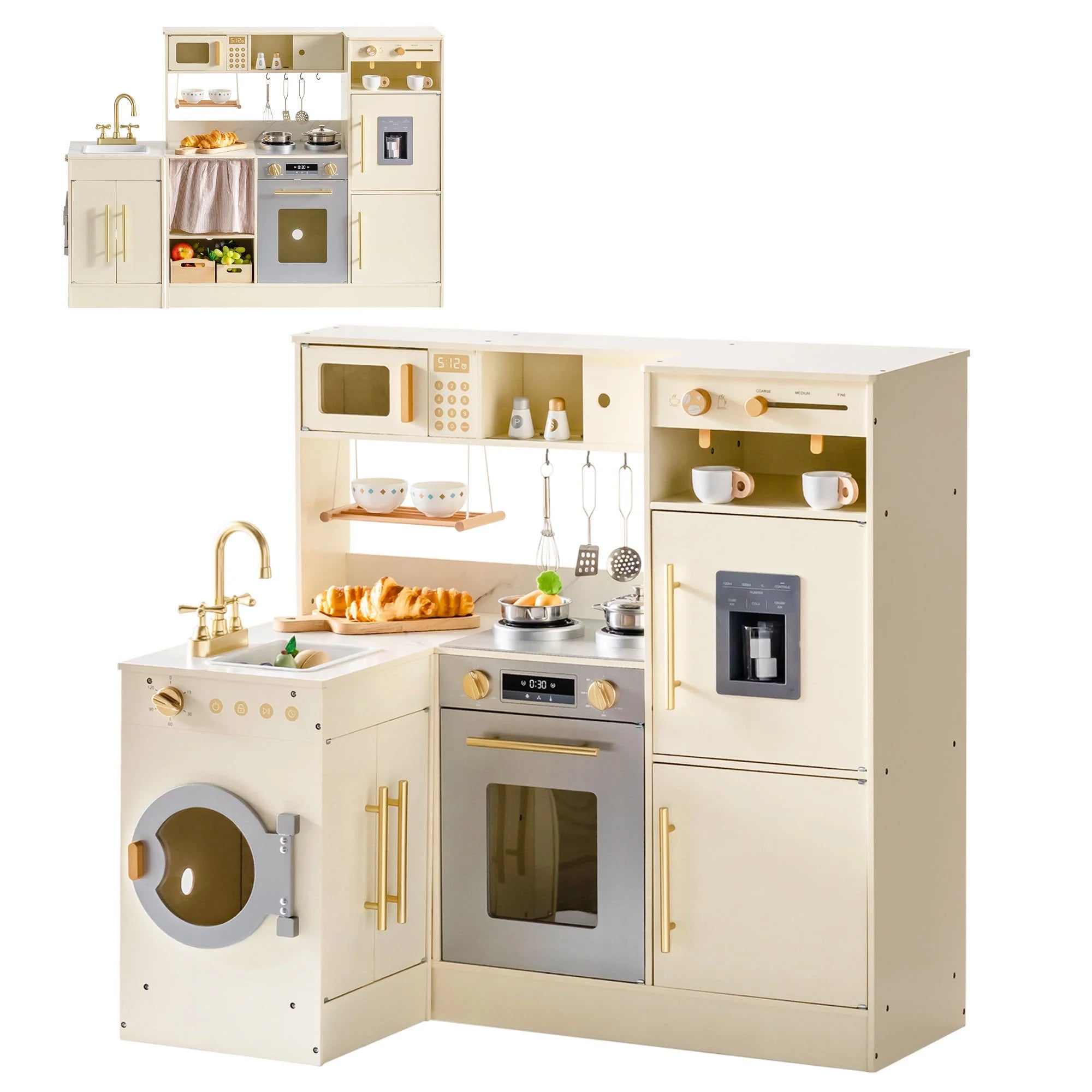 2-in-1 Wooden Corner Play Kitchen Set for Kids
