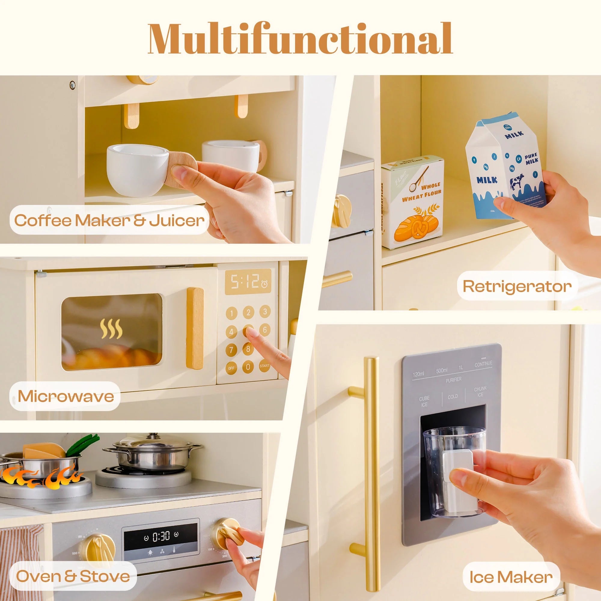 2-in-1 Wooden Corner Play Kitchen Set for Kids