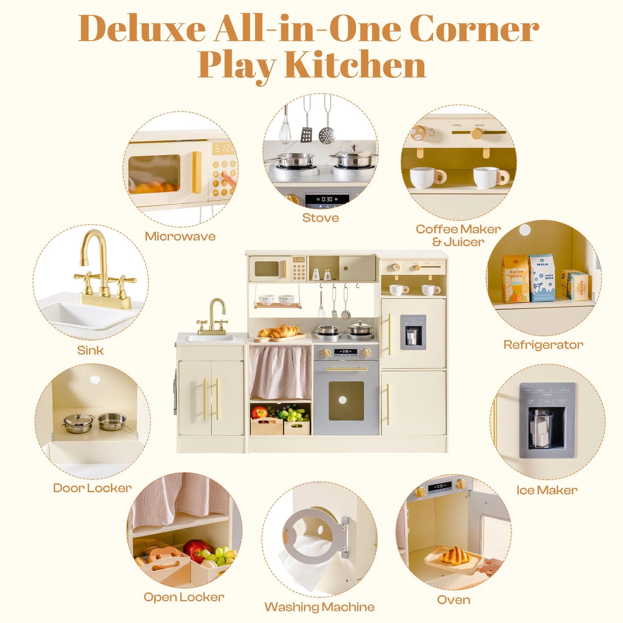 2-in-1 Wooden Corner Play Kitchen Set for Kids