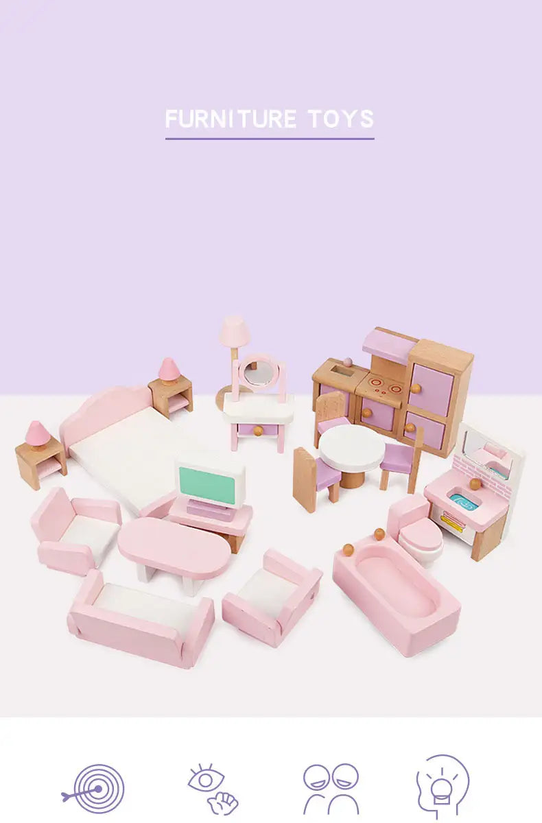 Mini Wooden Dollhouse Furniture Set