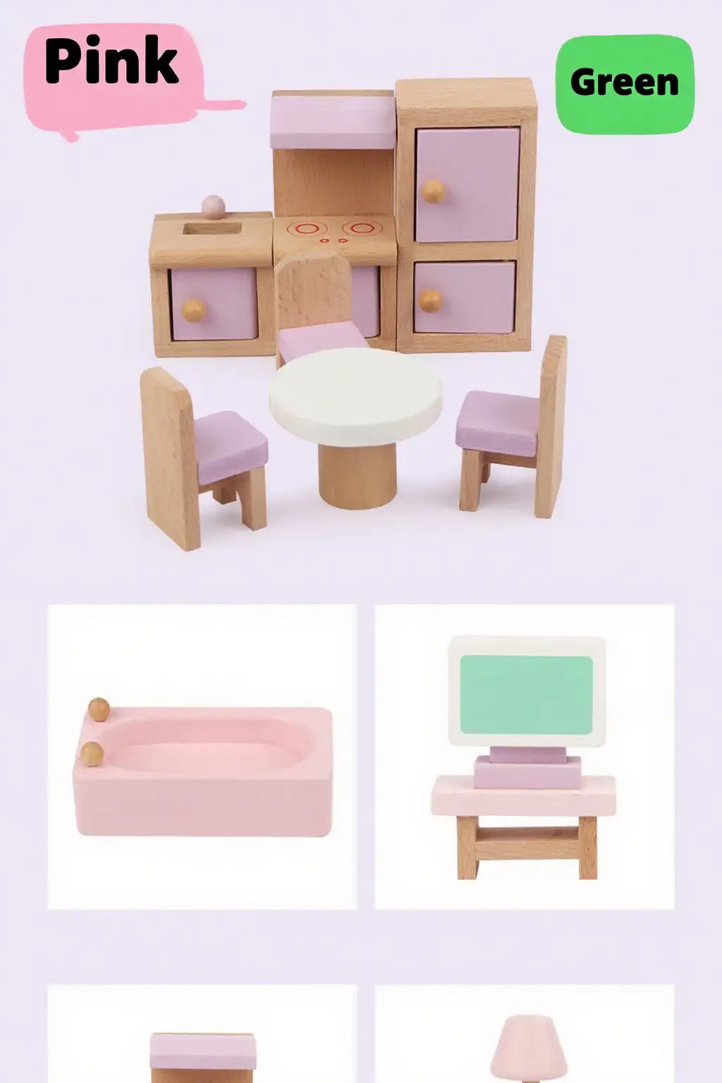 Mini Wooden Dollhouse Furniture Set