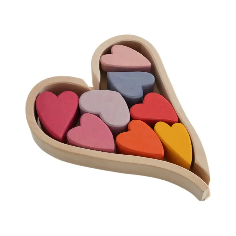 Montessori Dyed Linden Wood Macaron Heart Blocks