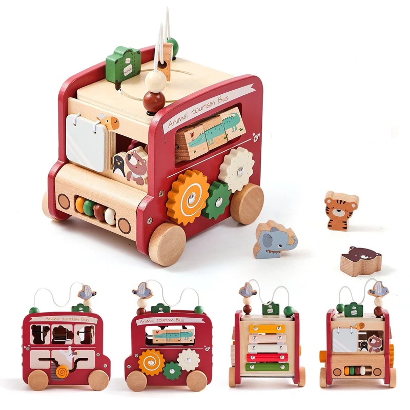 Jouet d'activités en bois Montessori 5 en 1