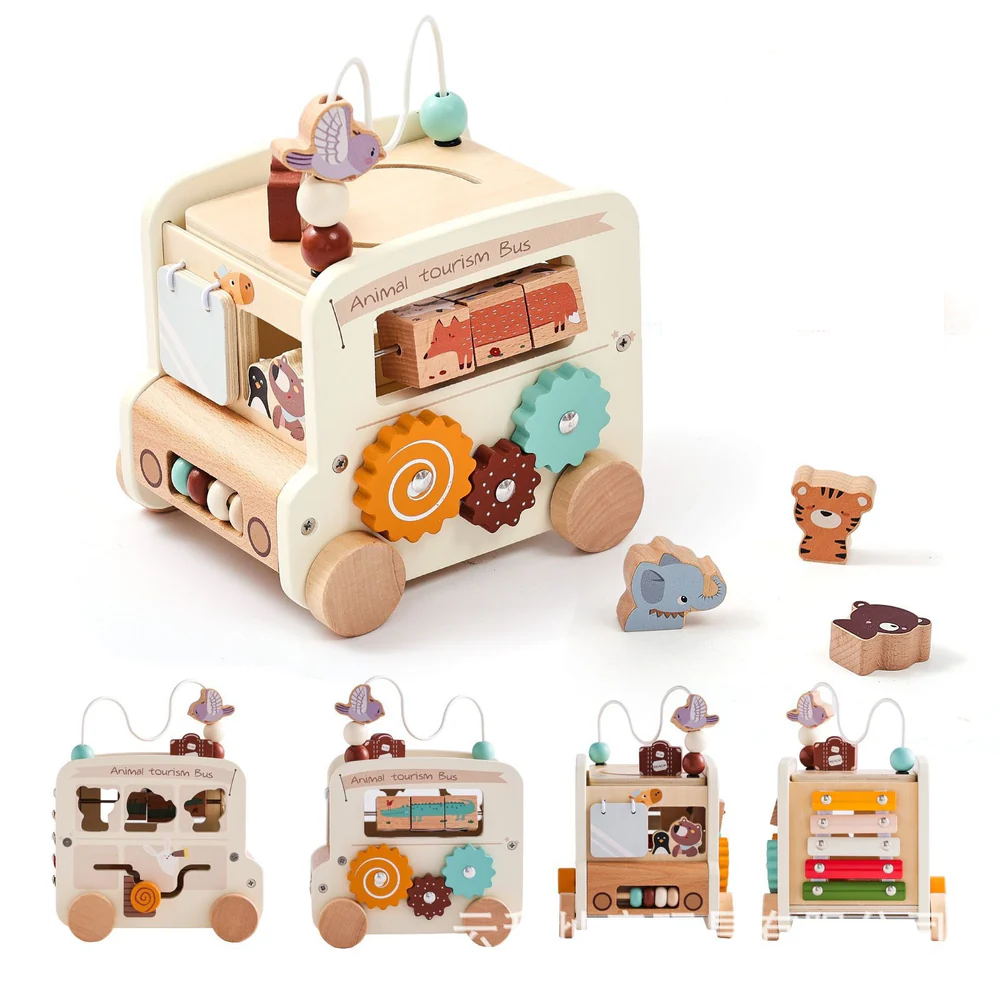 Jouet d'activités en bois Montessori 5 en 1