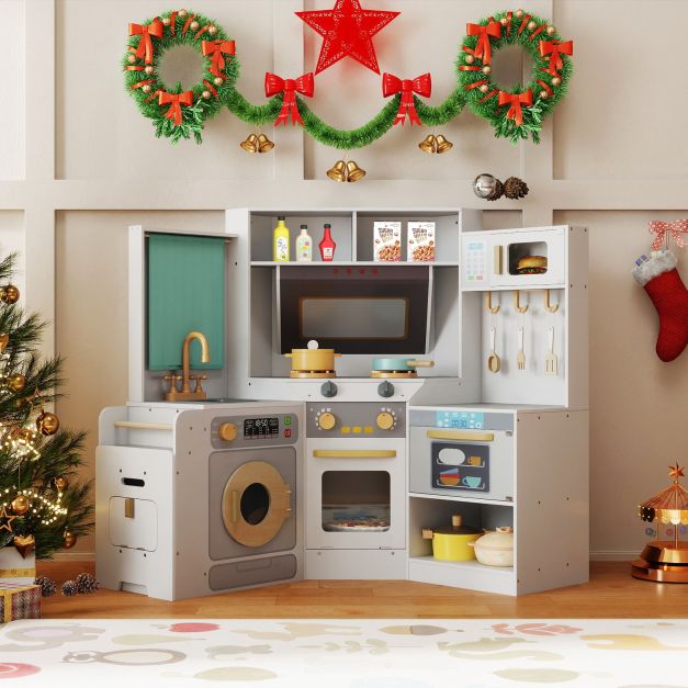 Corner Wooden Play Kitchen Set with Lights & Sounds