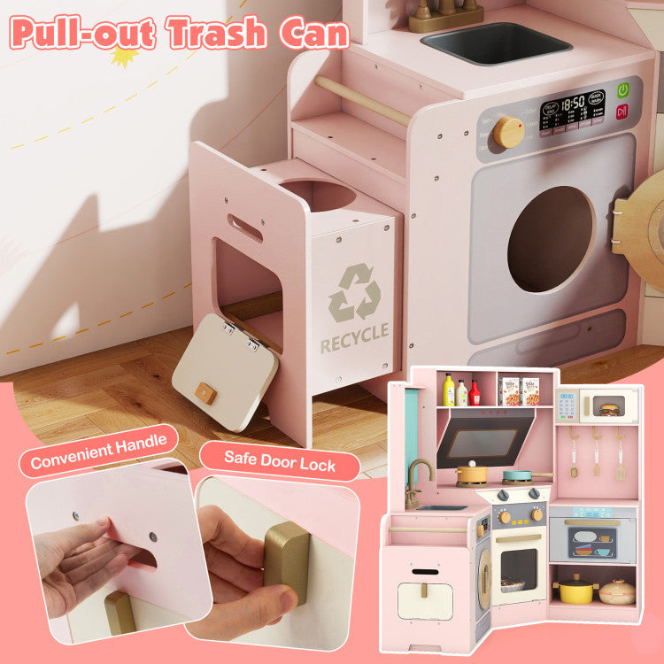 Corner Wooden Play Kitchen Set with Lights & Sounds