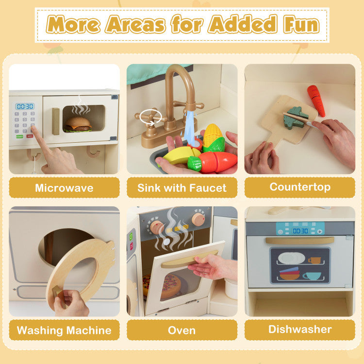 Corner Wooden Play Kitchen Set with Lights & Sounds