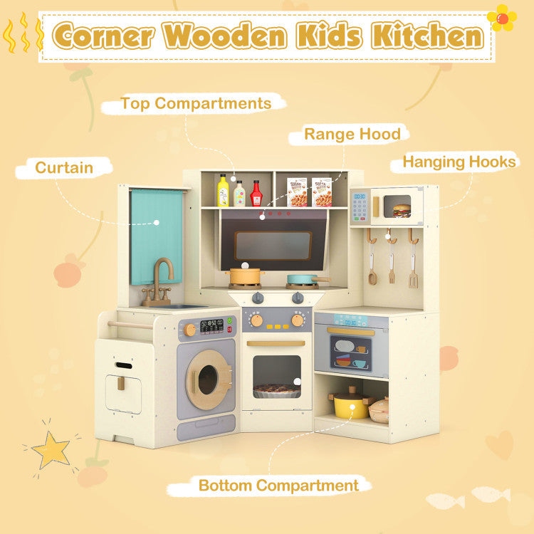 Corner Wooden Play Kitchen Set with Lights & Sounds