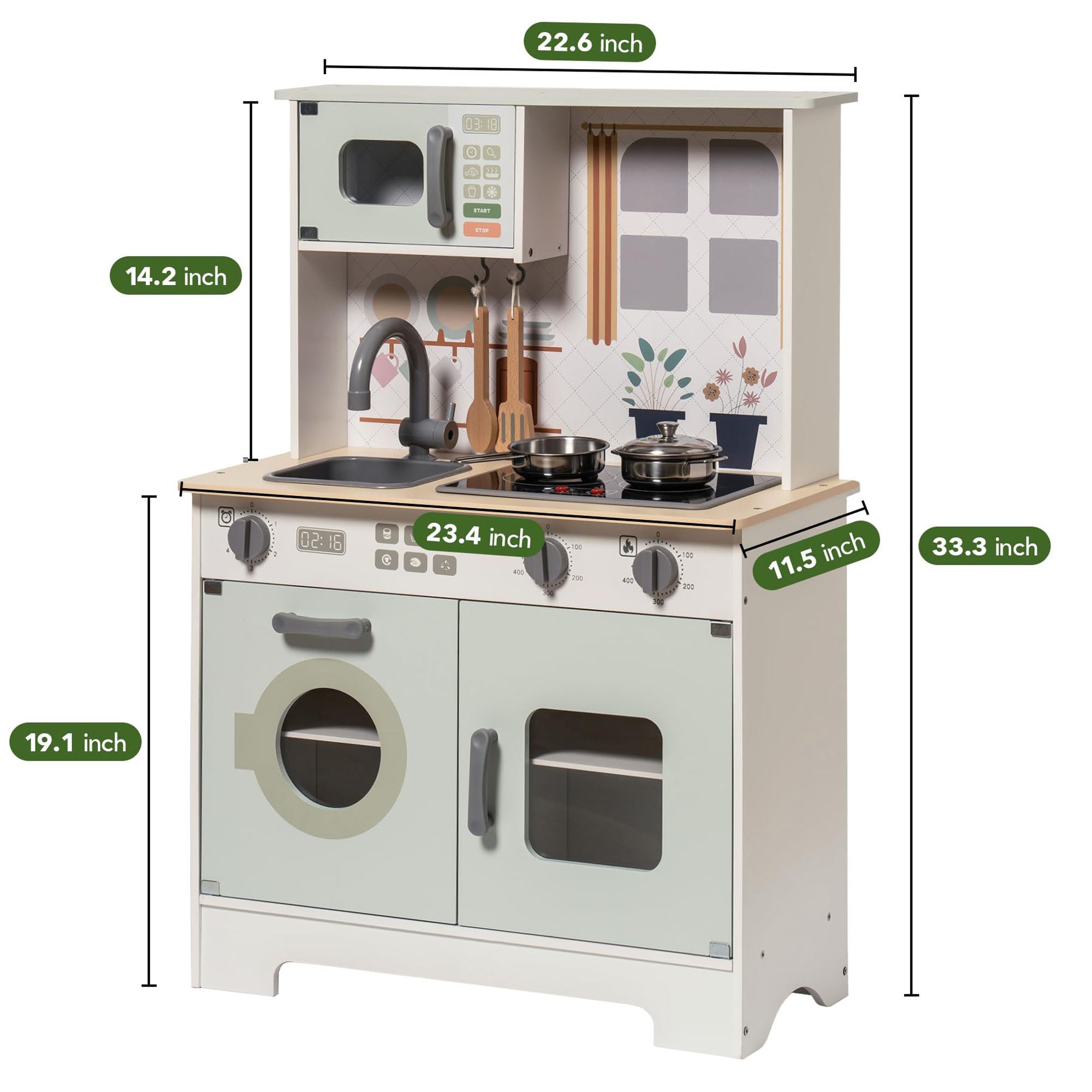 Green Modern Wooden Play Kitchen with Lights & Sounds