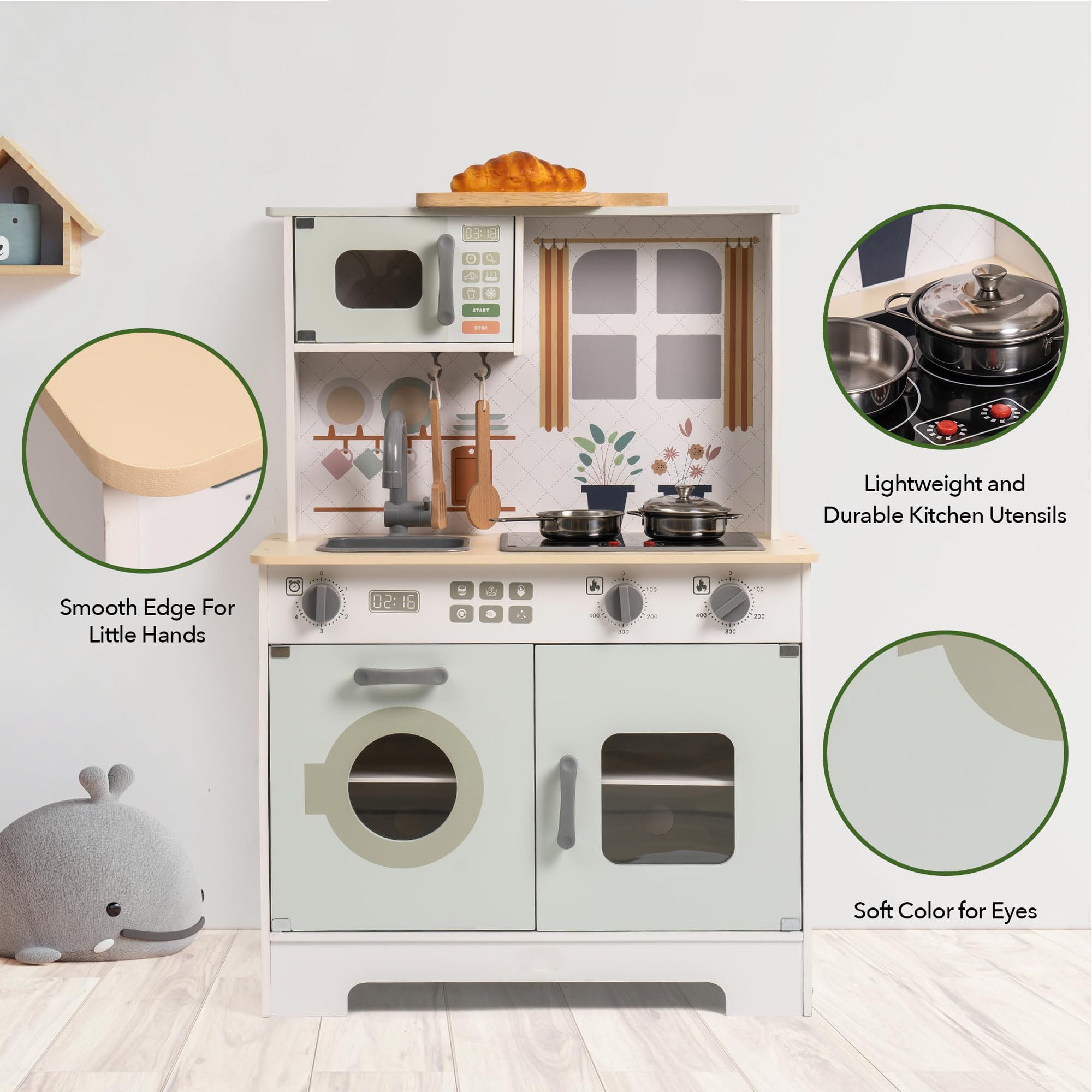 Green Modern Wooden Play Kitchen with Lights & Sounds
