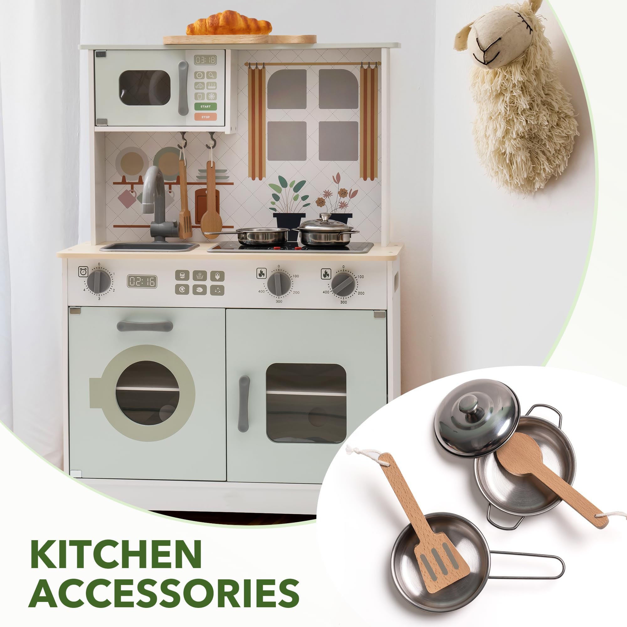 Green Modern Wooden Play Kitchen with Lights & Sounds