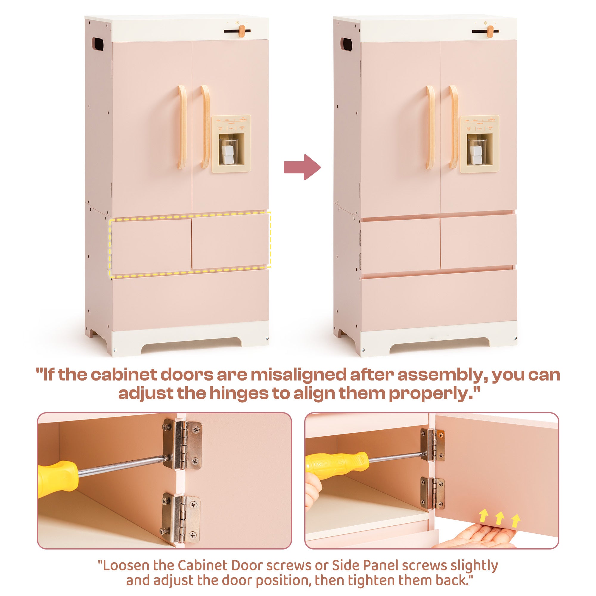 Wooden Pink Toy Refrigerator for Kids