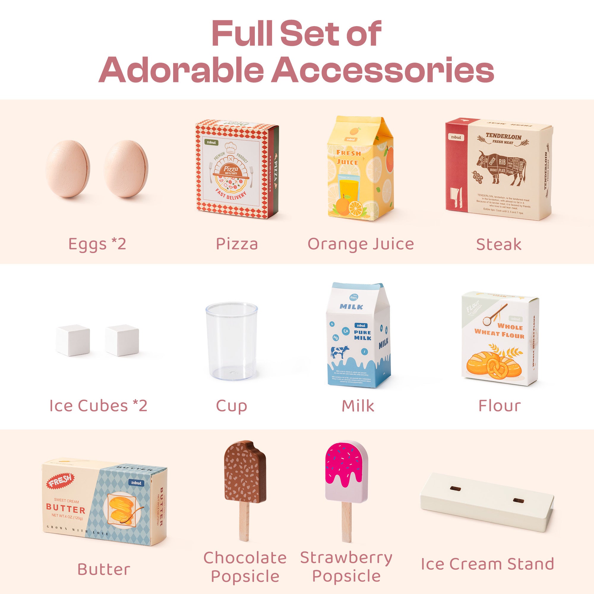 Wooden Pink Toy Refrigerator for Kids