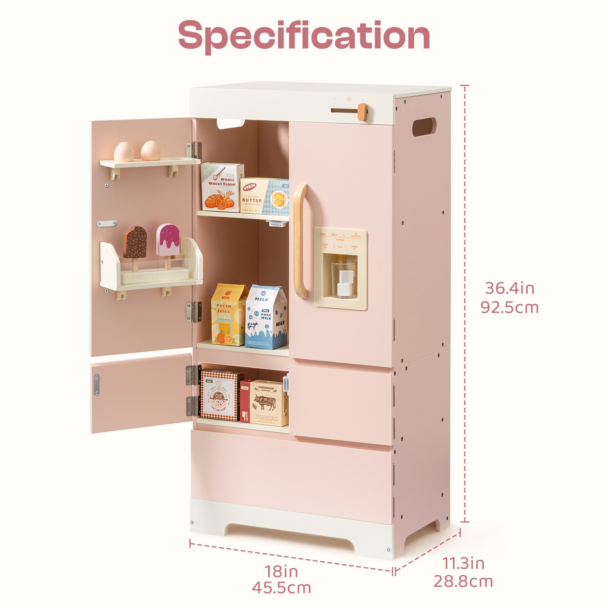 Wooden Pink Toy Refrigerator for Kids