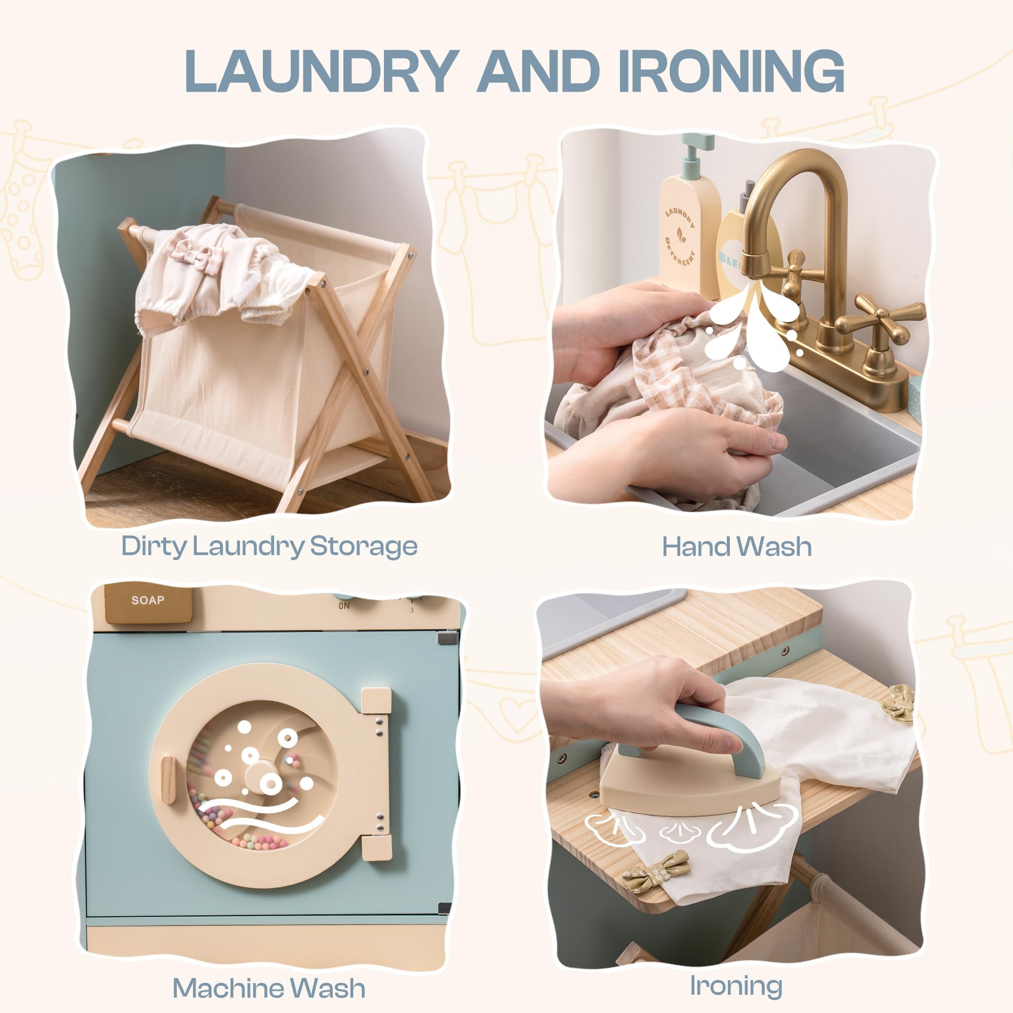 Wooden Laundry Playset for Kids