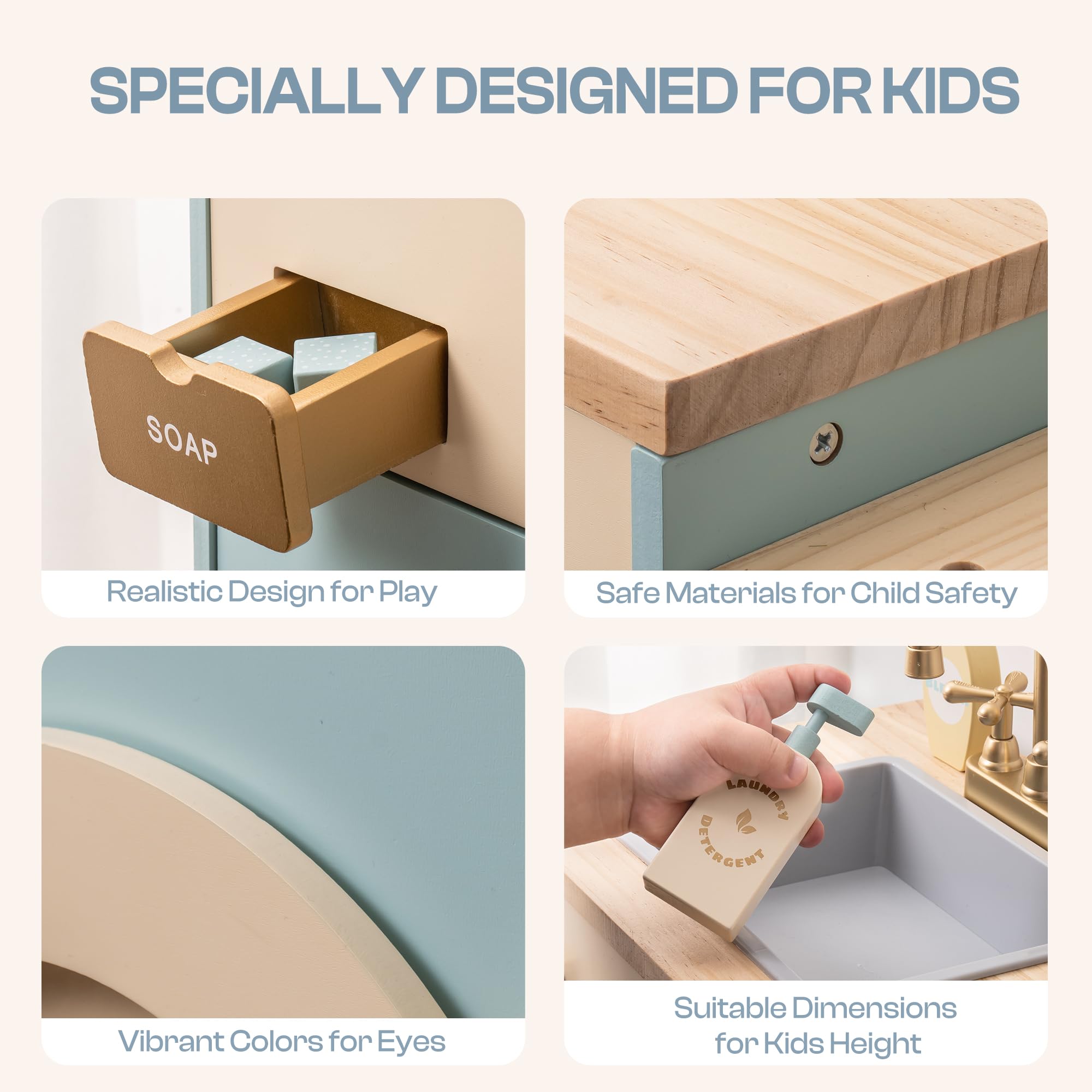 Wooden Laundry Playset for Kids