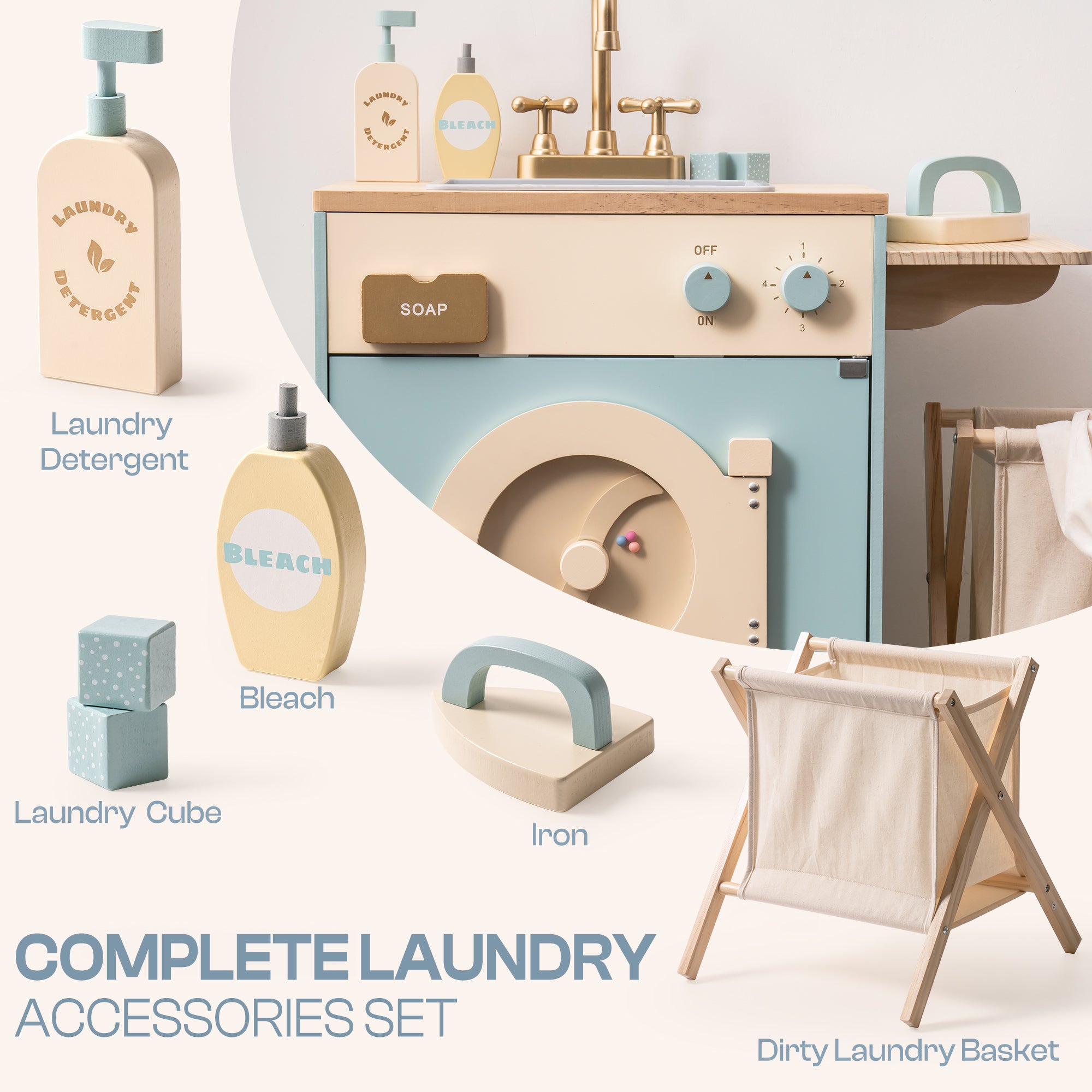 Wooden Laundry Playset for Kids