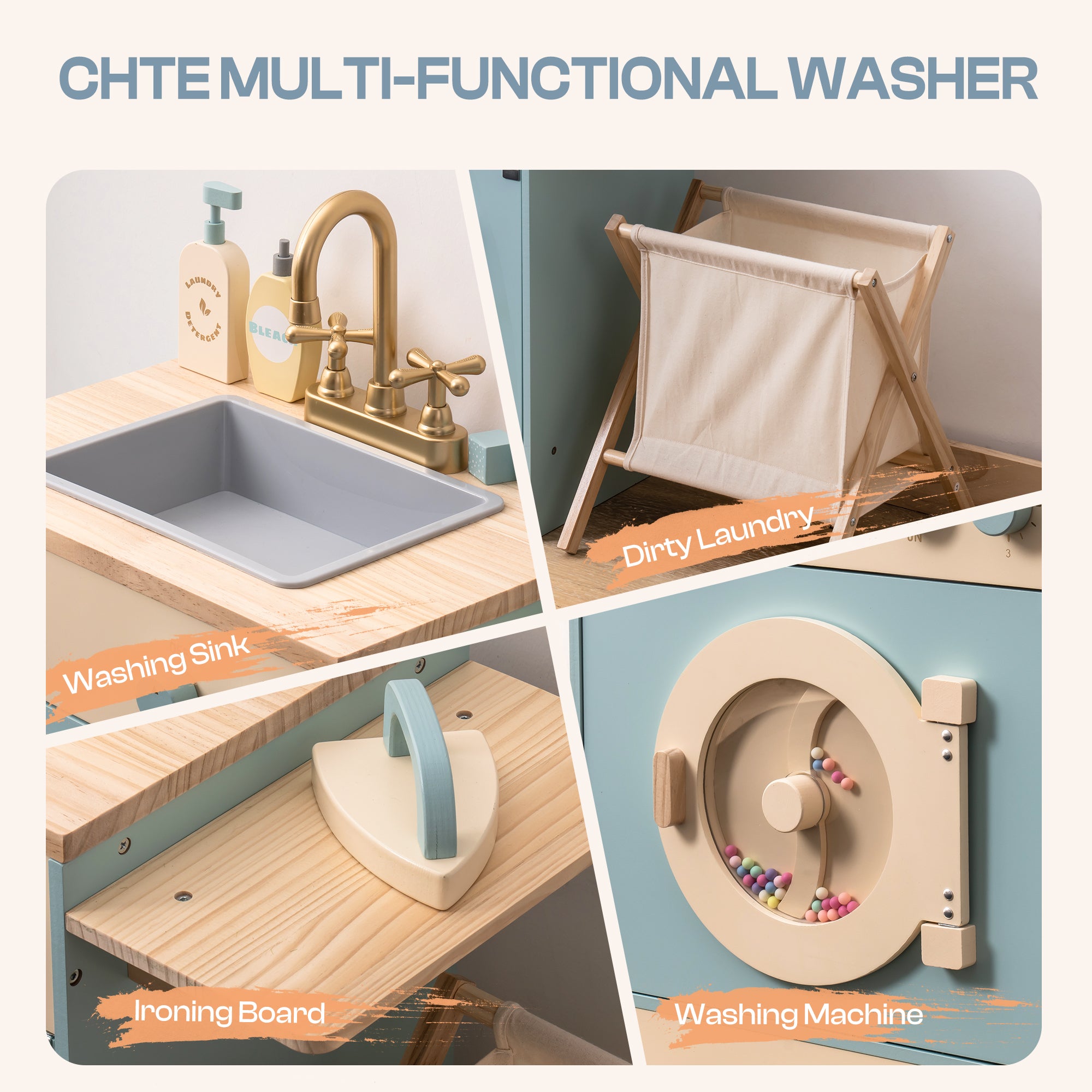Wooden Laundry Playset for Kids