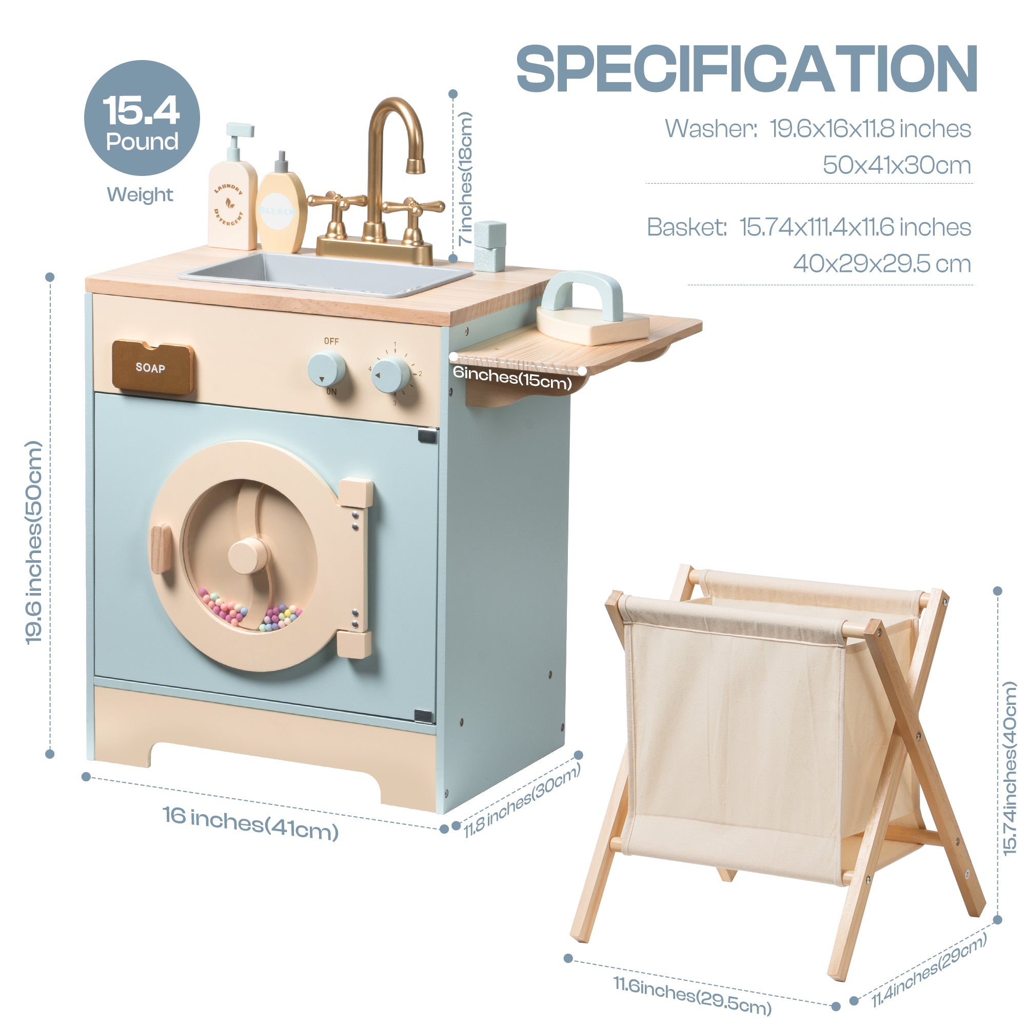 Wooden Laundry Playset for Kids
