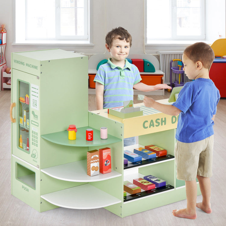 Kids Wooden Grocery Store Play Set with Cashier