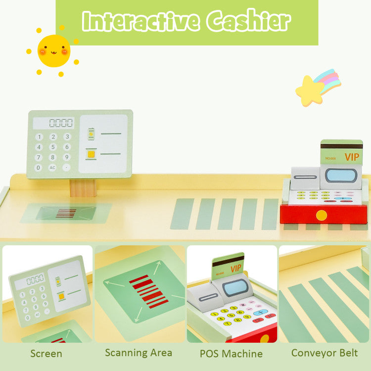 Kids Wooden Grocery Store Play Set with Cashier