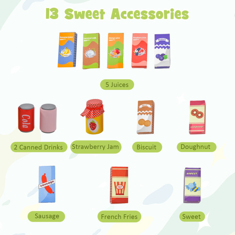 Kids Wooden Grocery Store Play Set with Cashier
