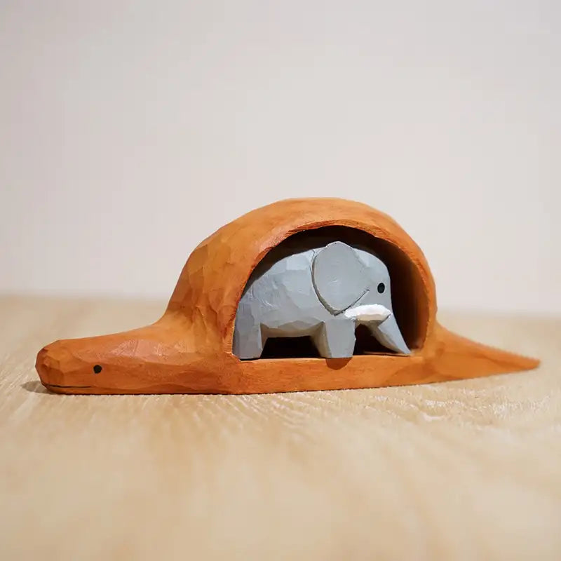 Handmade Wooden Snake & Elephant