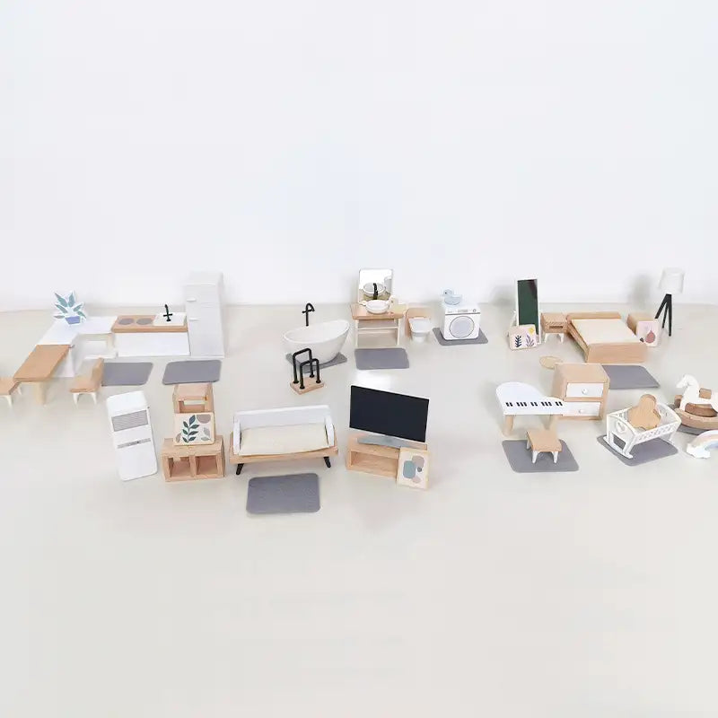 Lunamoa Mini Wooden Dollhouse Furniture Set