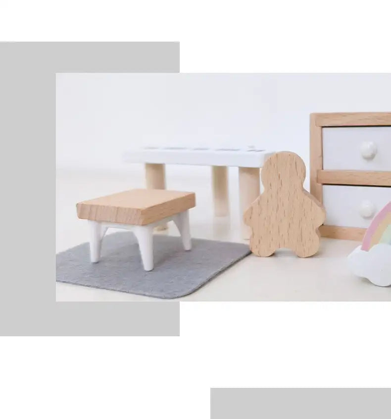 Lunamoa Mini Wooden Dollhouse Furniture Set