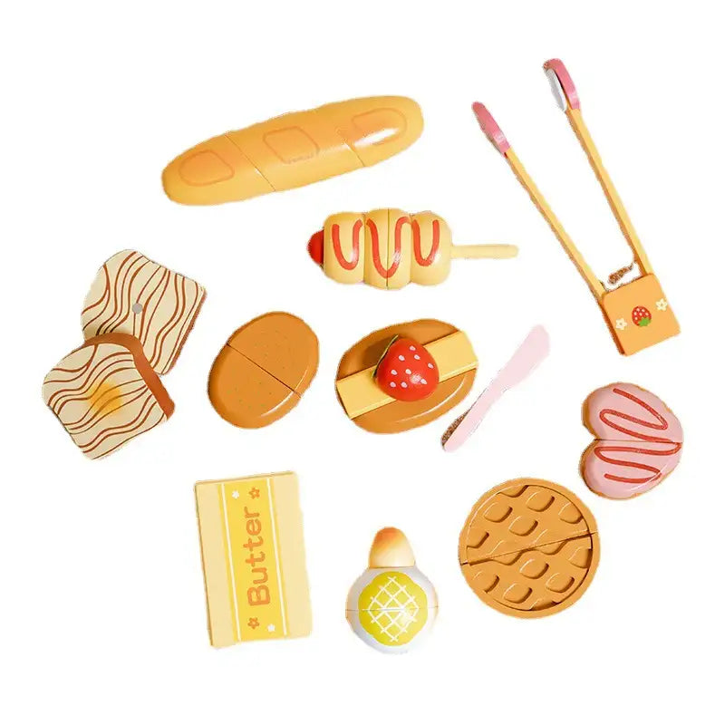 Coffret de jeu en bois avec pain et salade de fruits