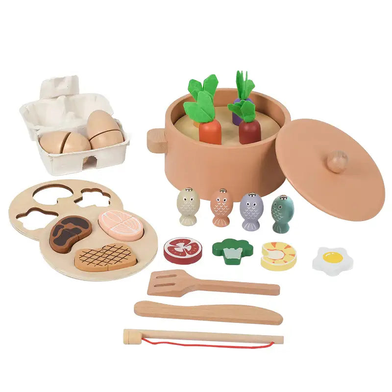 Holz-Karottenzieh- und Küchenspielzeug-Set