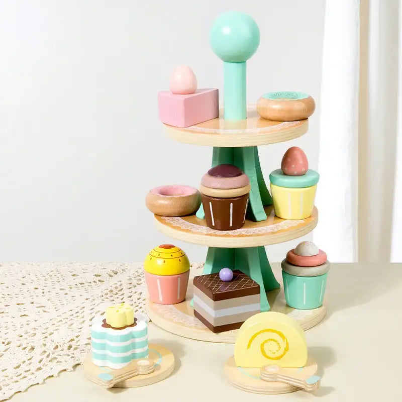 Présentoir à desserts en bois pour enfants