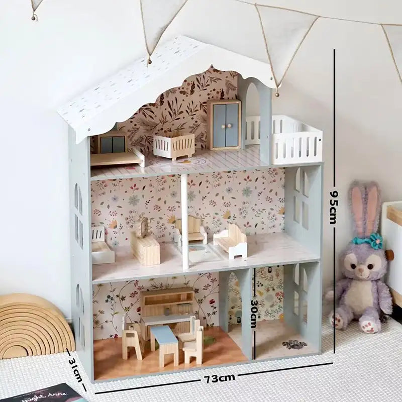 Maison de poupée en bois de style nordique avec lumières