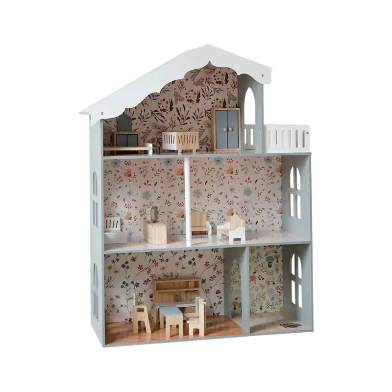 Maison de poupée en bois de style nordique avec lumières