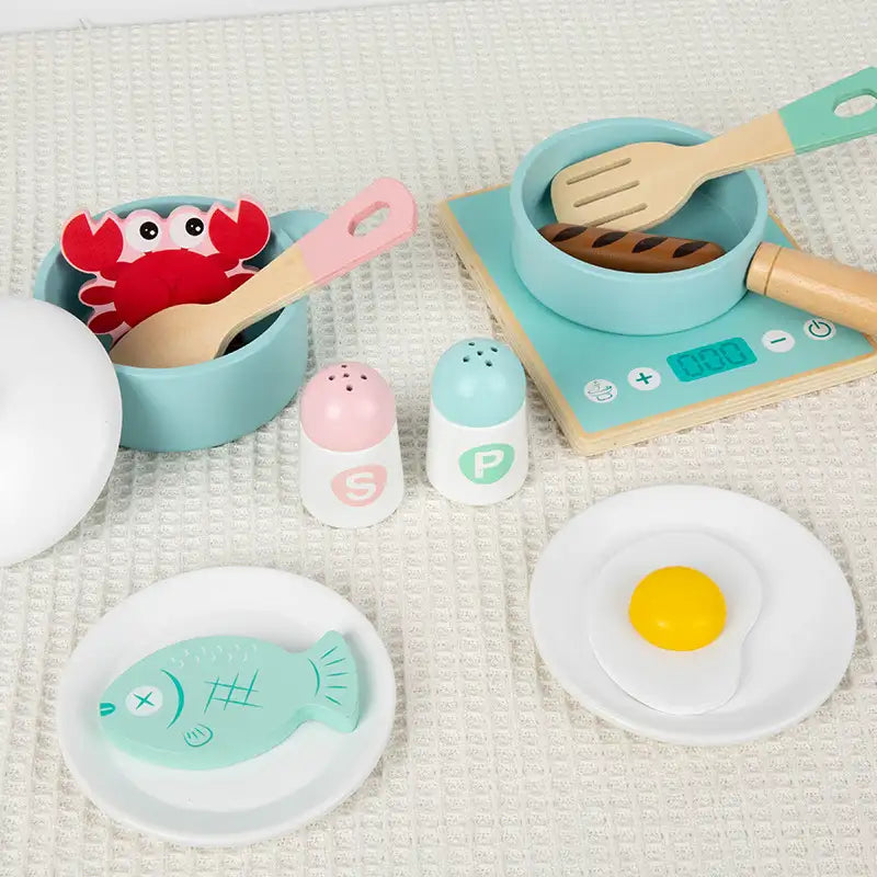 Wooden Induction Cooktop & Pot Set for Toddlers