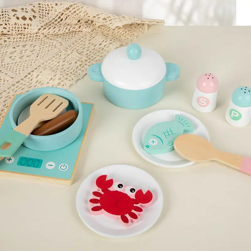 Wooden Induction Cooktop & Pot Set for Toddlers