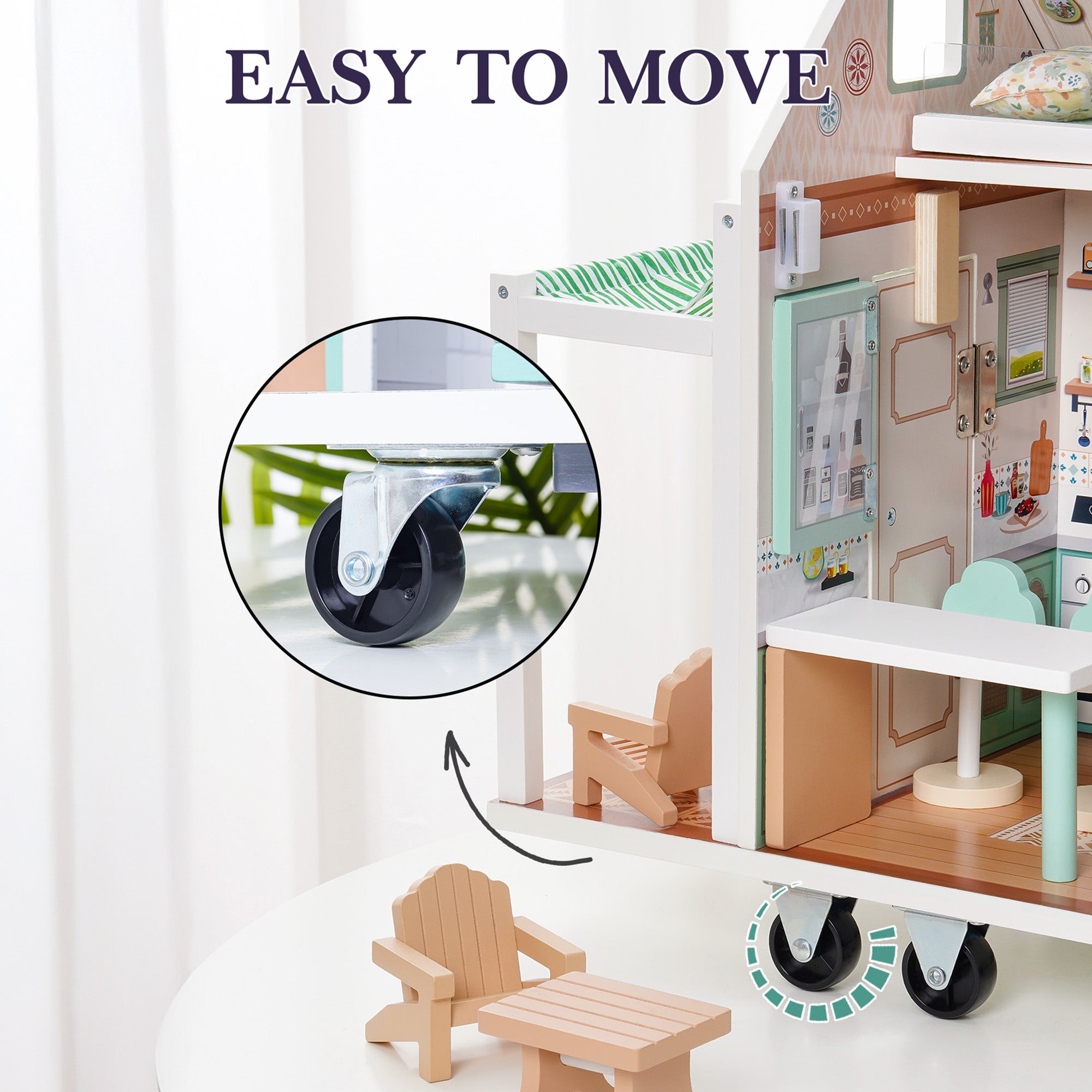 Lunamoa Wooden Realistic Camper Van Dollhouse