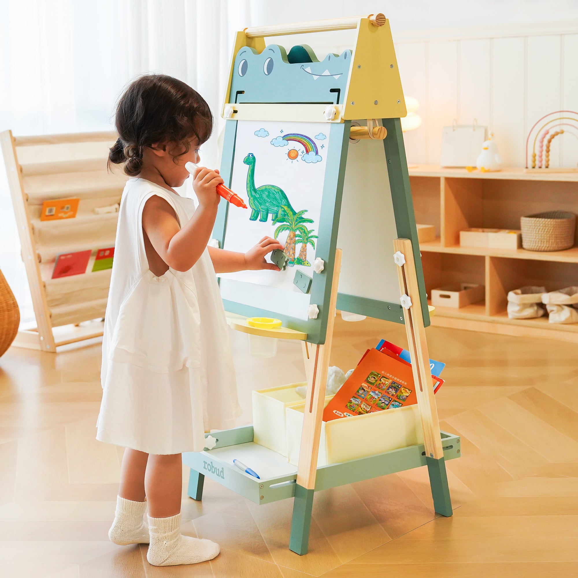 Lunamoa Wooden Adjustable Crocodile Easel for Kids