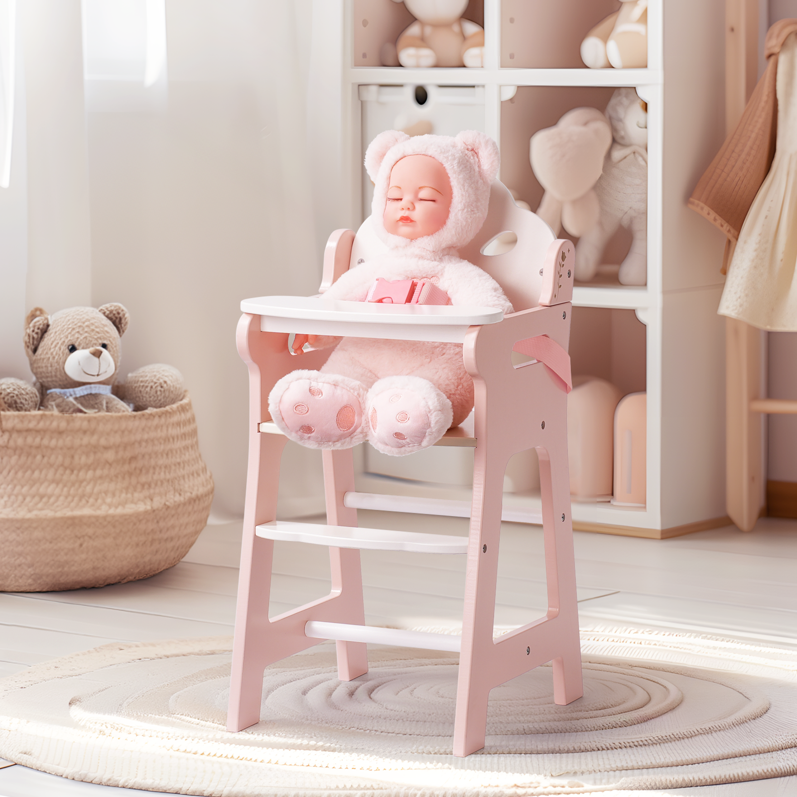 Chaise haute en bois pour poupée Lunamoa