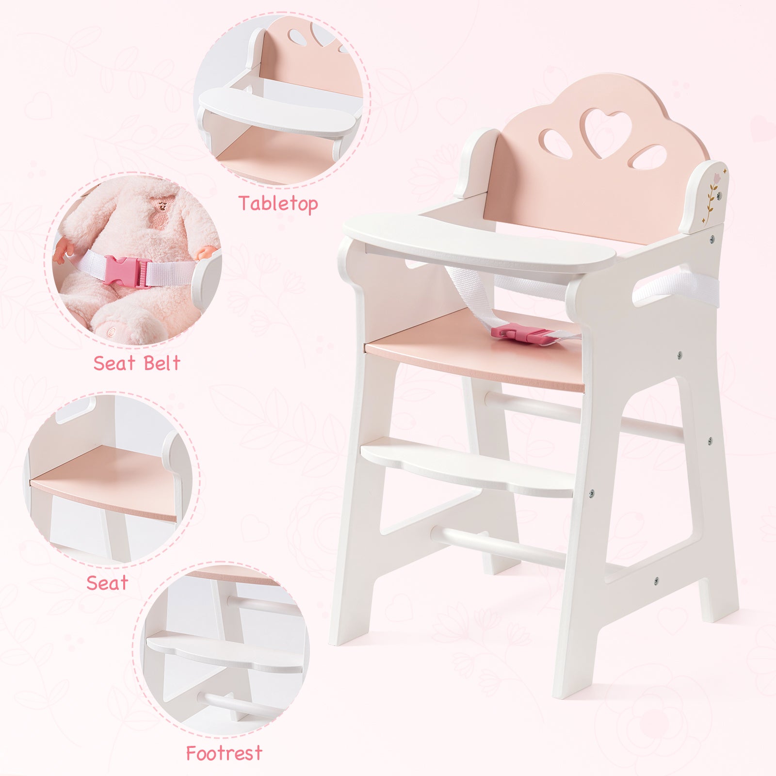 Chaise haute en bois pour poupée Lunamoa