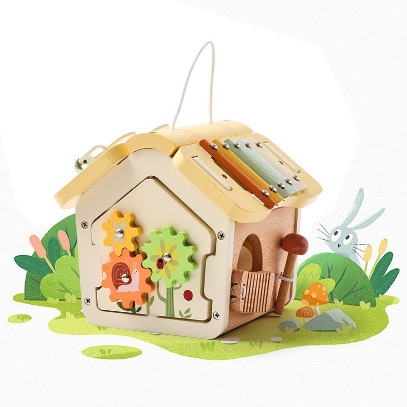 Tragbares Aktivitätsspielzeug „Haus“ aus Holz