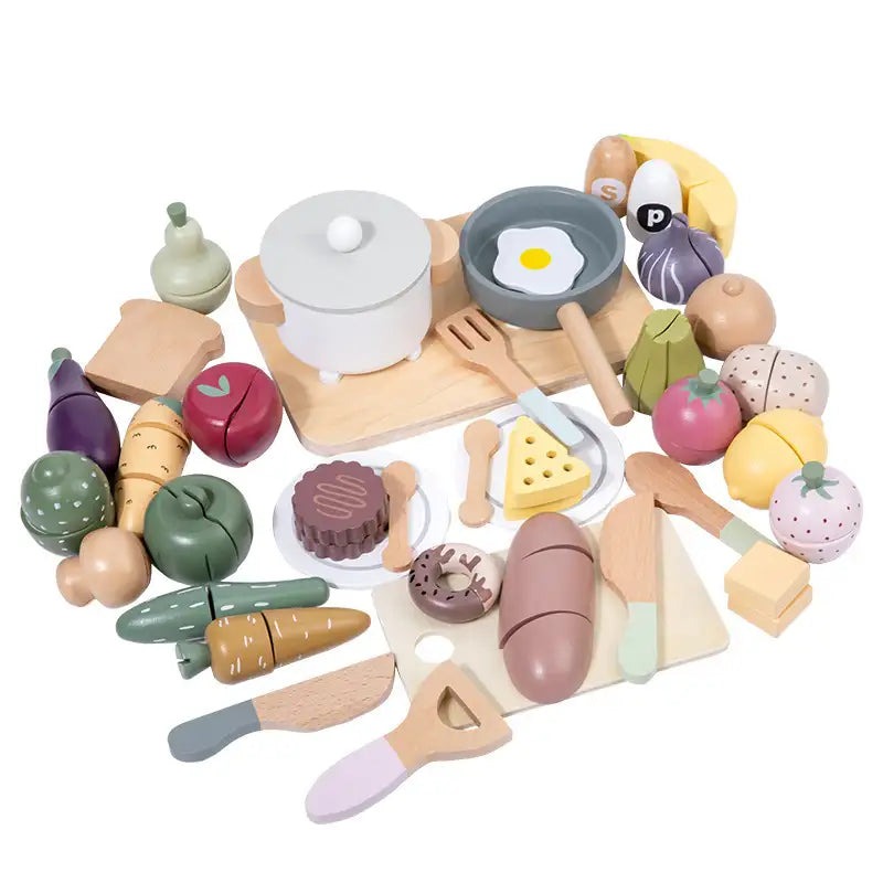 Ensemble de jouets de découpe d'aliments en bois nordique