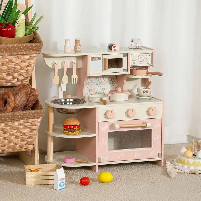 Pink Wooden Pretend Play Kitchen Set - Lunamoa