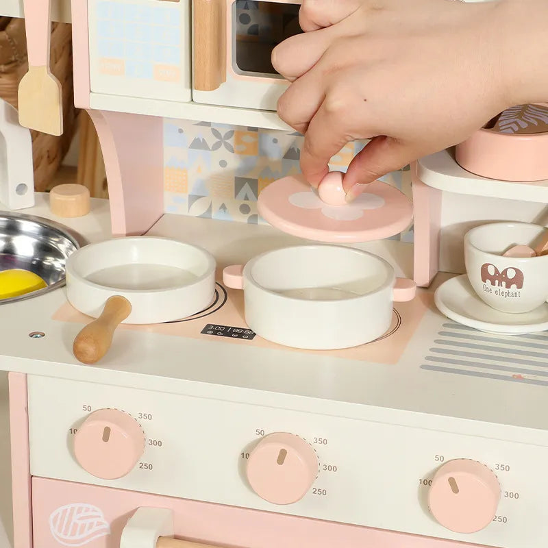 Pink Wooden Pretend Play Kitchen Set - Lunamoa