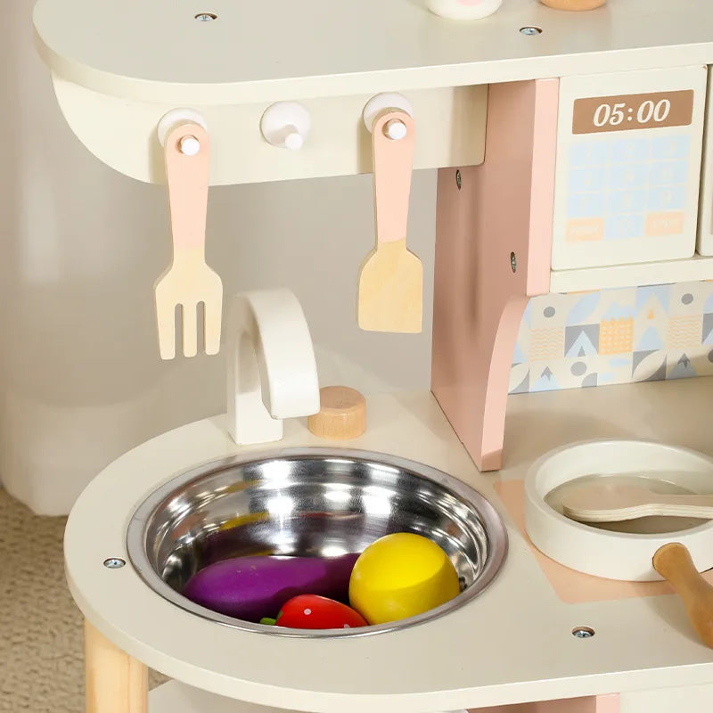 Pink Wooden Pretend Play Kitchen Set - Lunamoa