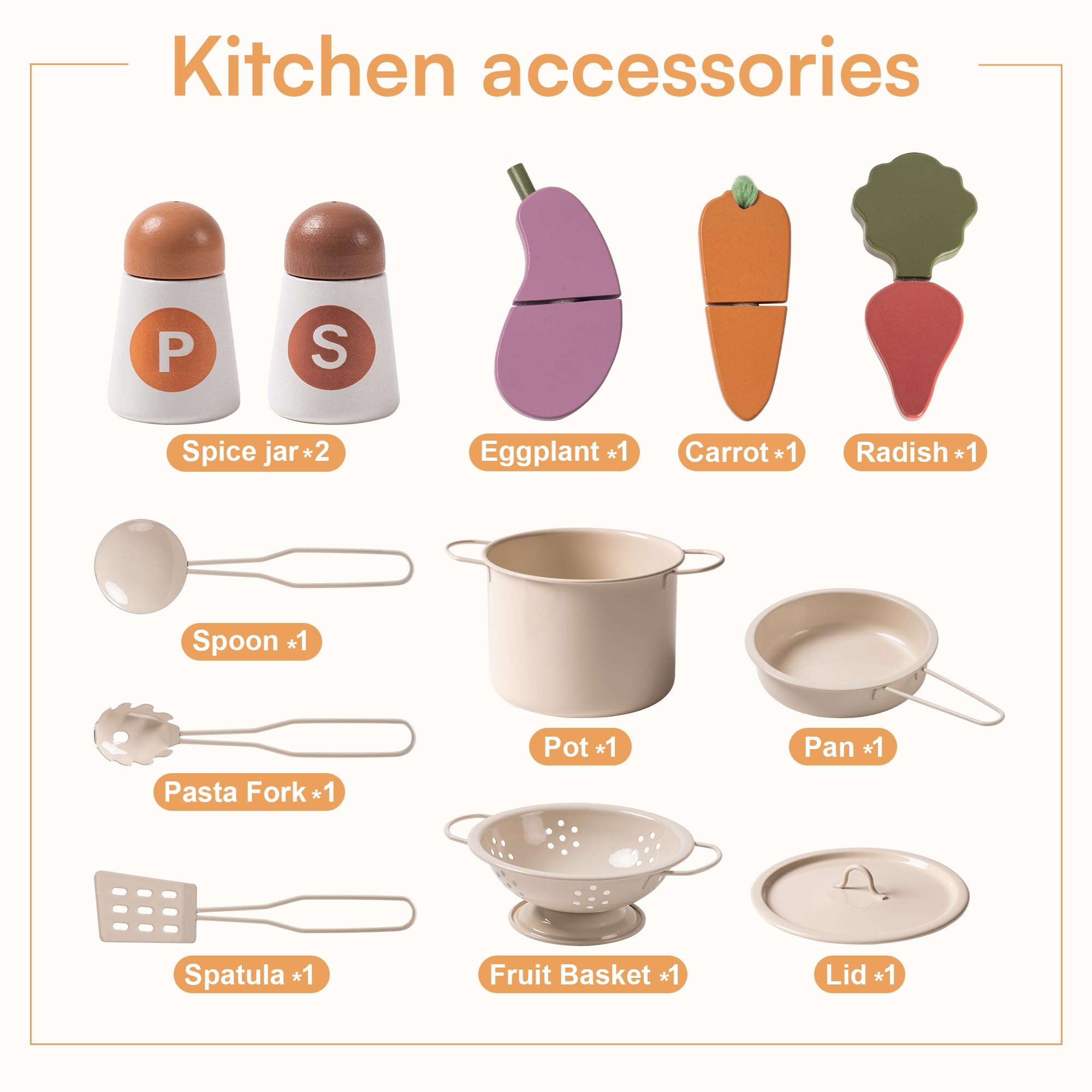Ensemble de cuisine en bois réaliste pour enfants