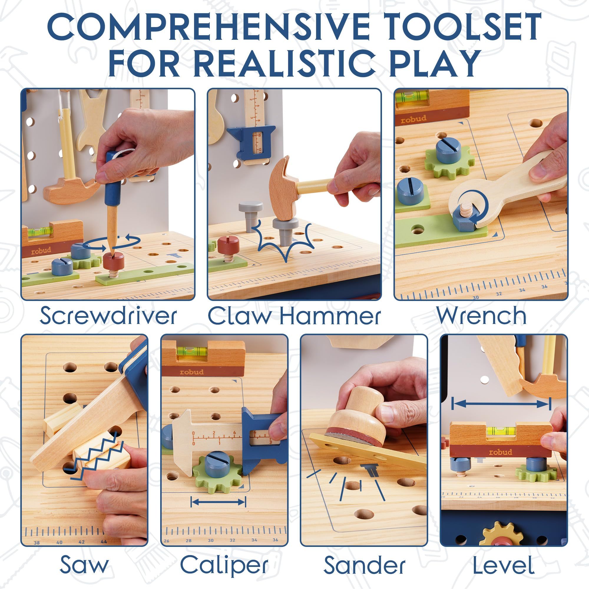 Wooden Toy Workbench for Toddler Boys