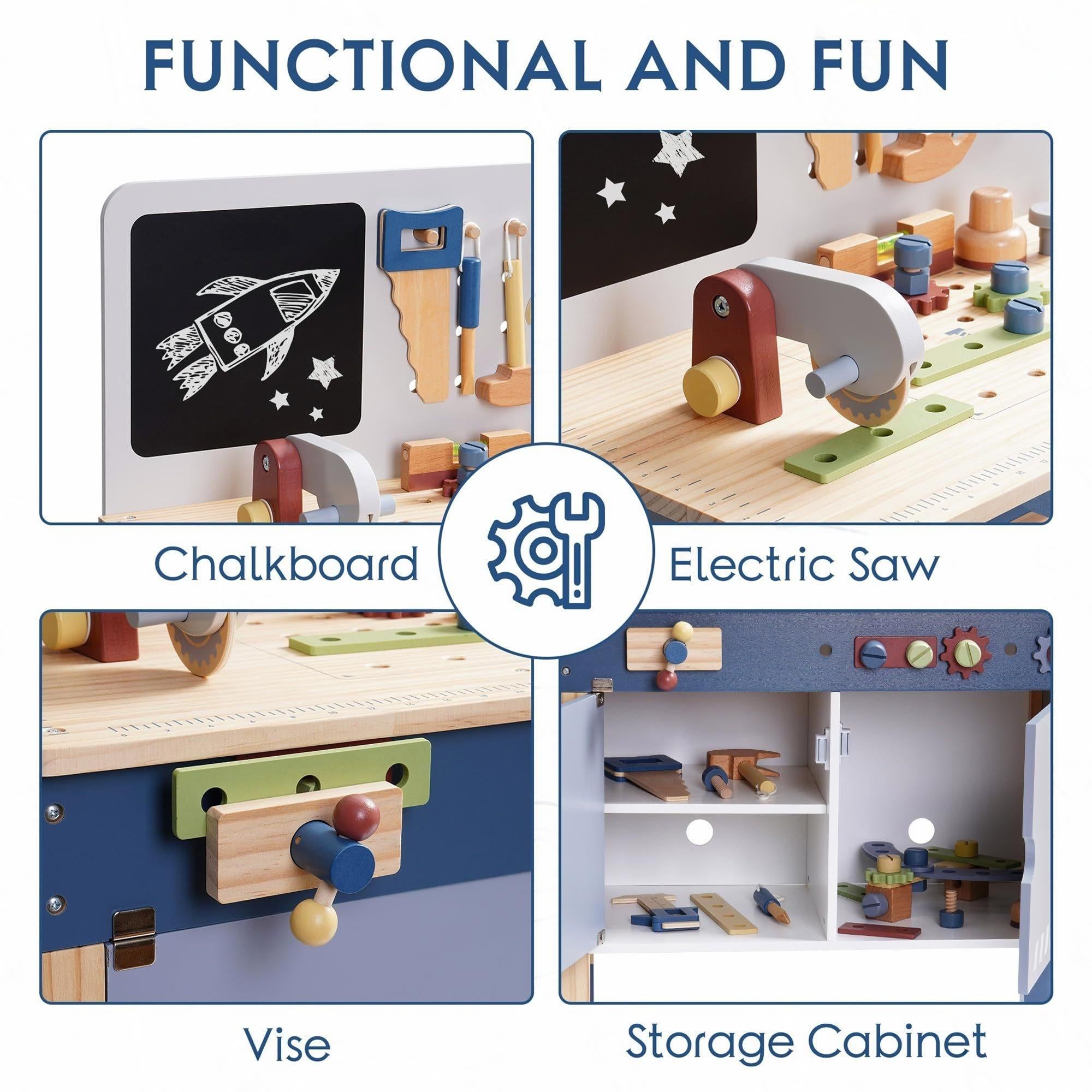 Wooden Toy Workbench for Toddler Boys
