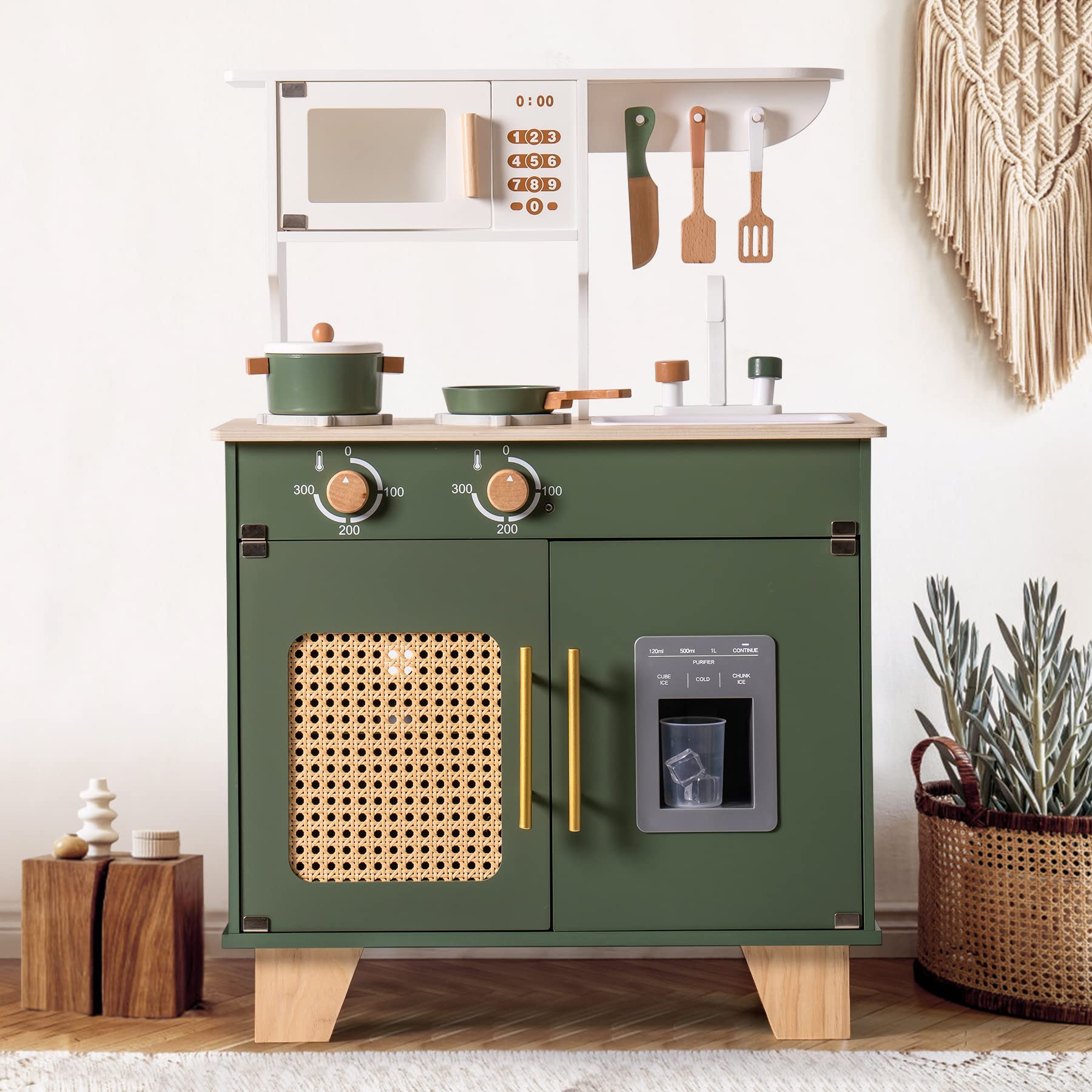 Ensemble de cuisine vintage en bois vert